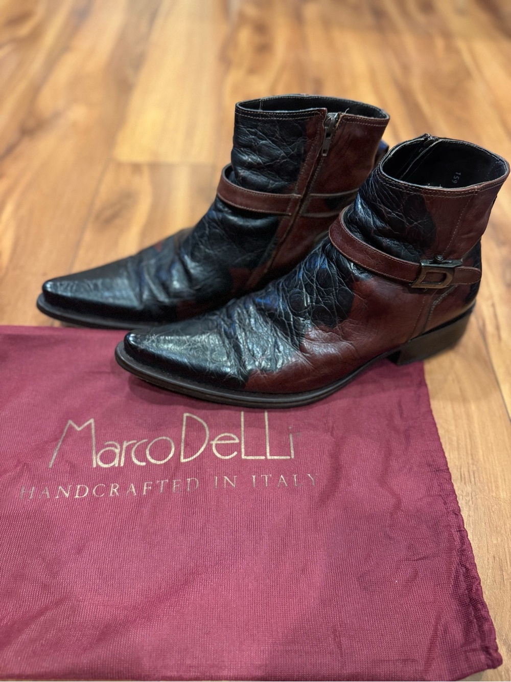 Marco Delli Two-Tone Black & Brown Leather Ankle Boots for Men